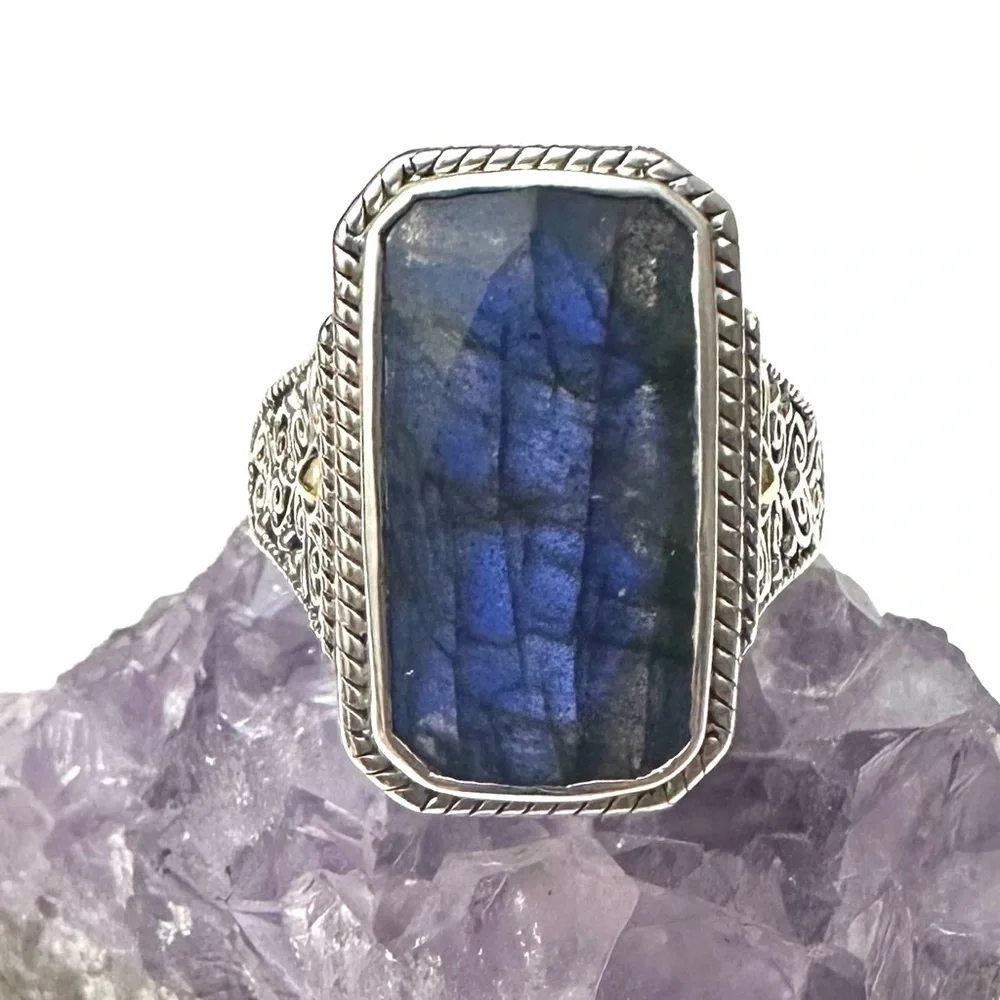 Robert Manse Faceted Labradorite Balinese Sterling Silver 18k Gold Accent Ring-9